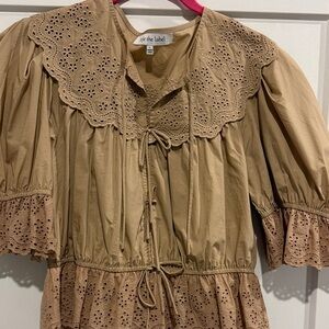 Tan Eyelet Peasant Top by Sofie the label